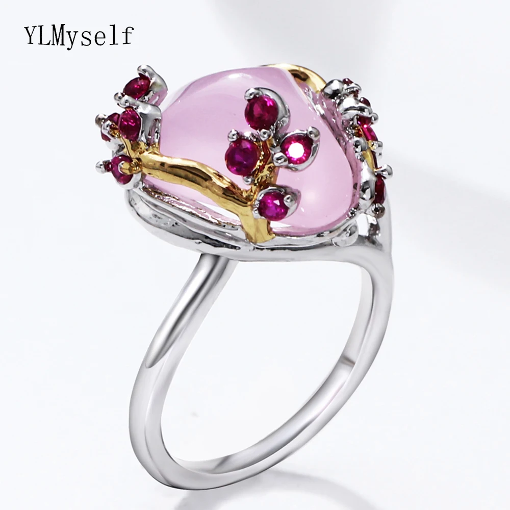 

2019 fashion womens ring big pink flower Luxury jewellery delivery fast best birthday gift for girlfriend beautiful rings