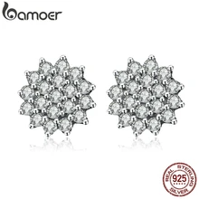 BAMOER Новое поступление 925 пробы серебряные ослепительные CZ снежинки серьги гвоздики для женщин Brincos хорошее ювелирное изделие SCE091
