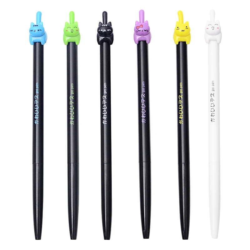 6PCS Kawaii Cat Black Ink Gel Pen Plastic School Writing Marker Pens New 
