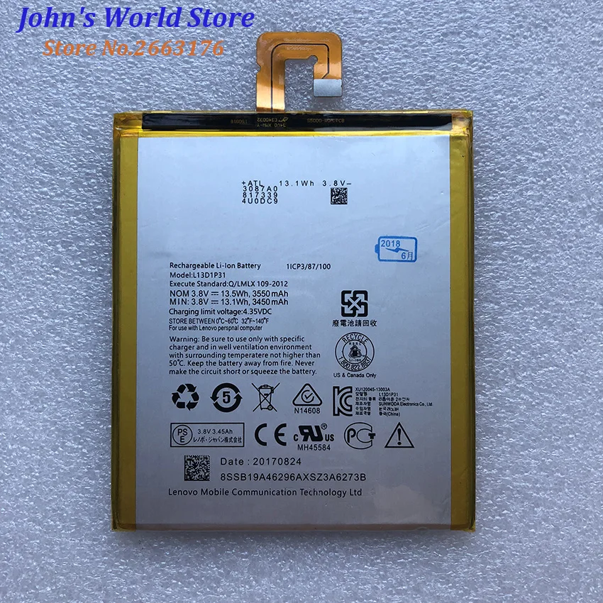 Для Lenovo 3550mAh L13D1P31 оригинальный литий ионный аккумулятор для LePad S5000 S5000H Pad A3500 Tablet PC