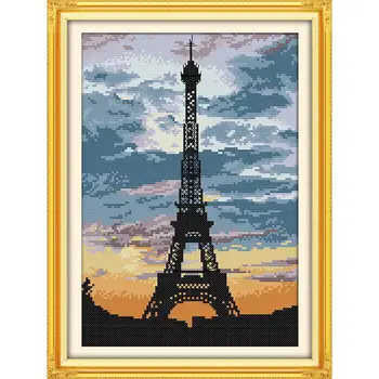 

Everlasting Love The Tower At Dusk Chinese Cross Stitch Kits Ecological Cotton 11 CT Printed DIY Christmas Decorations For Home