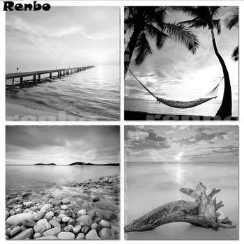 

Cross Stitch Diamond Embroidery sea Landscape Diamond Paintings DIY 5d Black and white art Diamond Mosaic painting by numbers