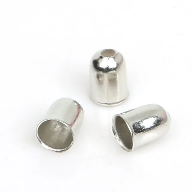 

400pcs/lot 4x6mm Rhodium Plated Hole size 3mm Round Leather Cord Iron End caps End clasps DIY Jewelry Findings