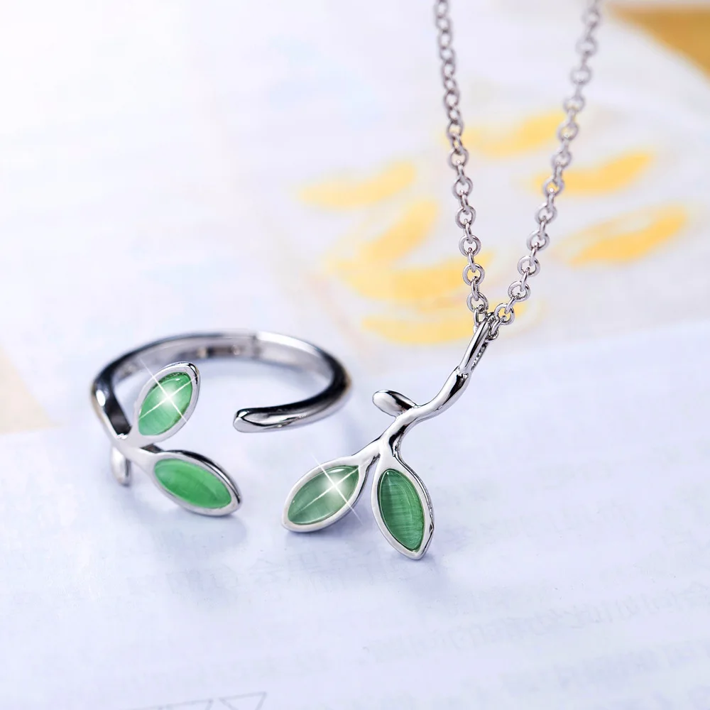 

Small Fresh Green Leaves Jewelry Sets Silver 925 Jewelry Jewellery Indian Set Sterling Bijoux Fashion For Women P282/R322