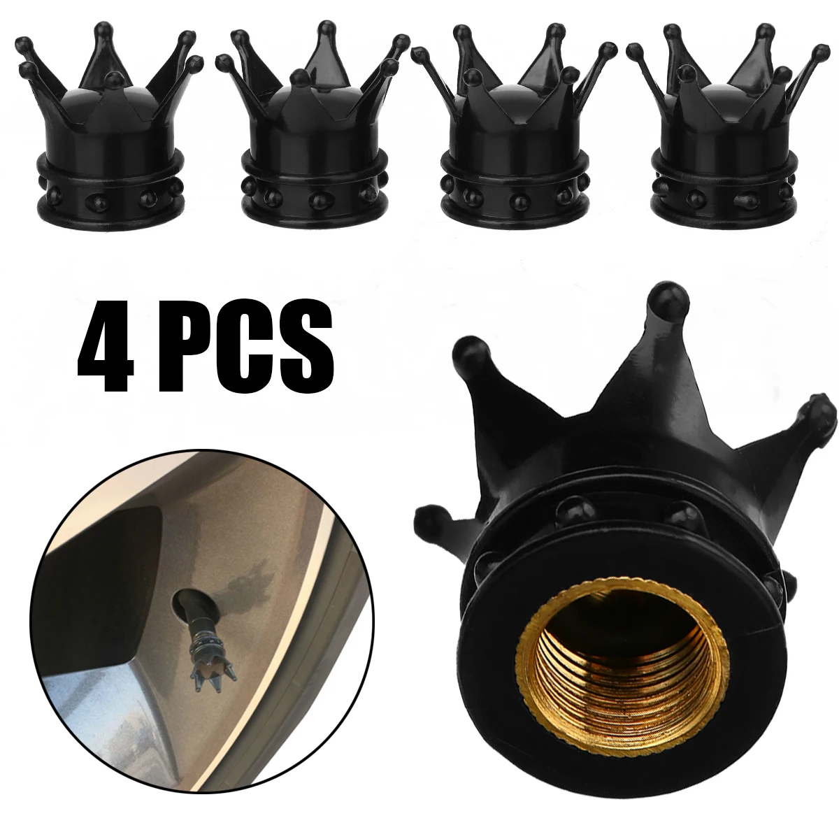 Black Crown Car Tire Valve Caps Leakage-proof Aluminium Vent Caps Dust Cover For Auto Truck Motocycle Bike Tyre Wheel Stem Cap