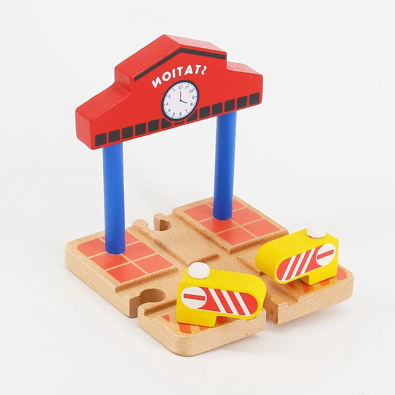 

Waiting Room Wooden Train Track Accessories Universal Wooden Railway Station Barrier Educational Puzzle Toys for Children