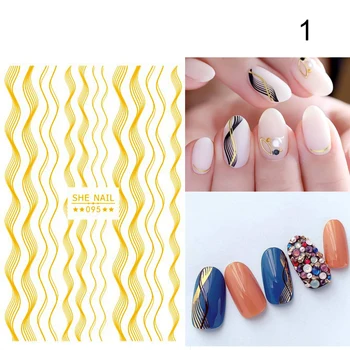 

Gold Nail Stickers Black Colors Geometric Lines Mixed Patterns Self-adhesive Transfer 3D Decals Decorations for Nail Art