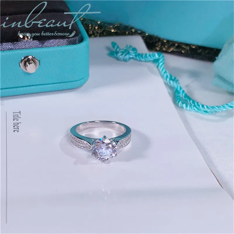 

inbeaut Original 925 Sterling Silver Perfect Cut Sparkling Diamond Ring Female Princess Solitaire Wedding Rings Women Jewelry