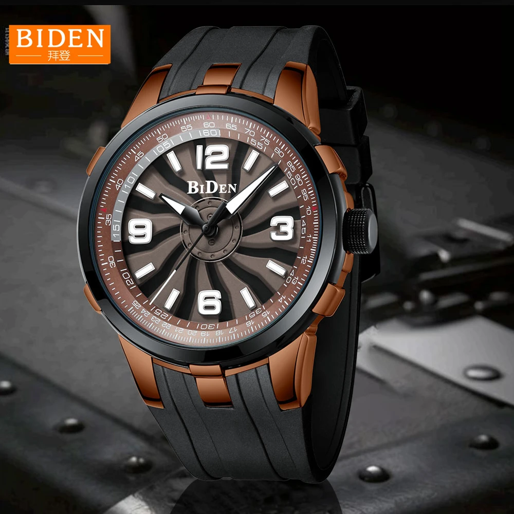

BIDEN 2018 New Watch Men Rotate Dial Luxury Top Brand Silicone Strap Stereo dial Mens Sport Wristwatch Waterproof Male Colock