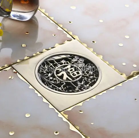 

Bathroom Accessories Antique Brass Shower Floor Drain Carving Pattern Anti-Odor Square Drains FD602