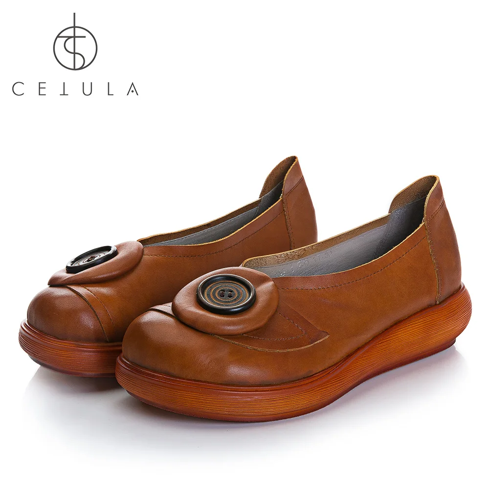 

Cetula 2018 Brown Decorated Flower Top Calfskin Comfortable Mum Slip-on Round Toe Shoes Ft. Soft Stable Sole&Pigskin Lining