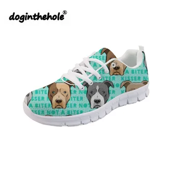 

doginthehole Ladies Comfortable Sneakers for Teenagers Pit Bull Terrier Printing Autumn Flats Females Lace-up Mesh Shoes Zapatos