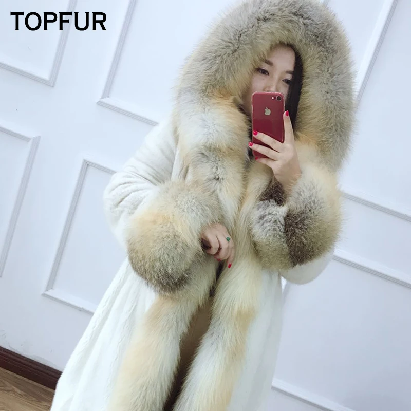 TOPFUR New Arrival Real Fur Coat Women With Fox Fur Collar And Cuff High Quality Mink Fur Jacket Winter Luxury Mink Fur Coat