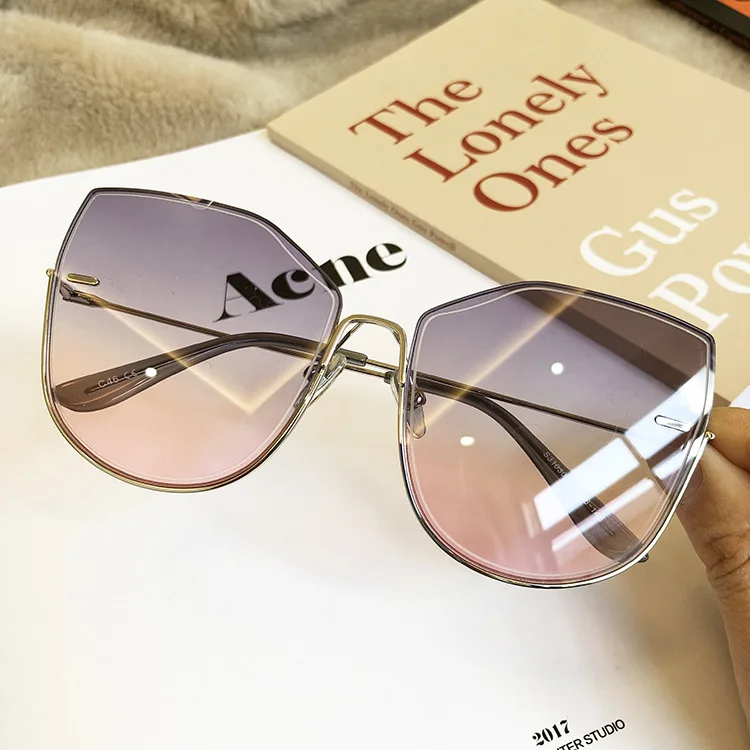 Коричневые негабаритные женские солнцезащитные очки брендовые дизайнерские градиентные зеленые очки ретро женские солнцезащитные очки с большой оправой Cateye UV400 - Цвет линз: C46 gray pink