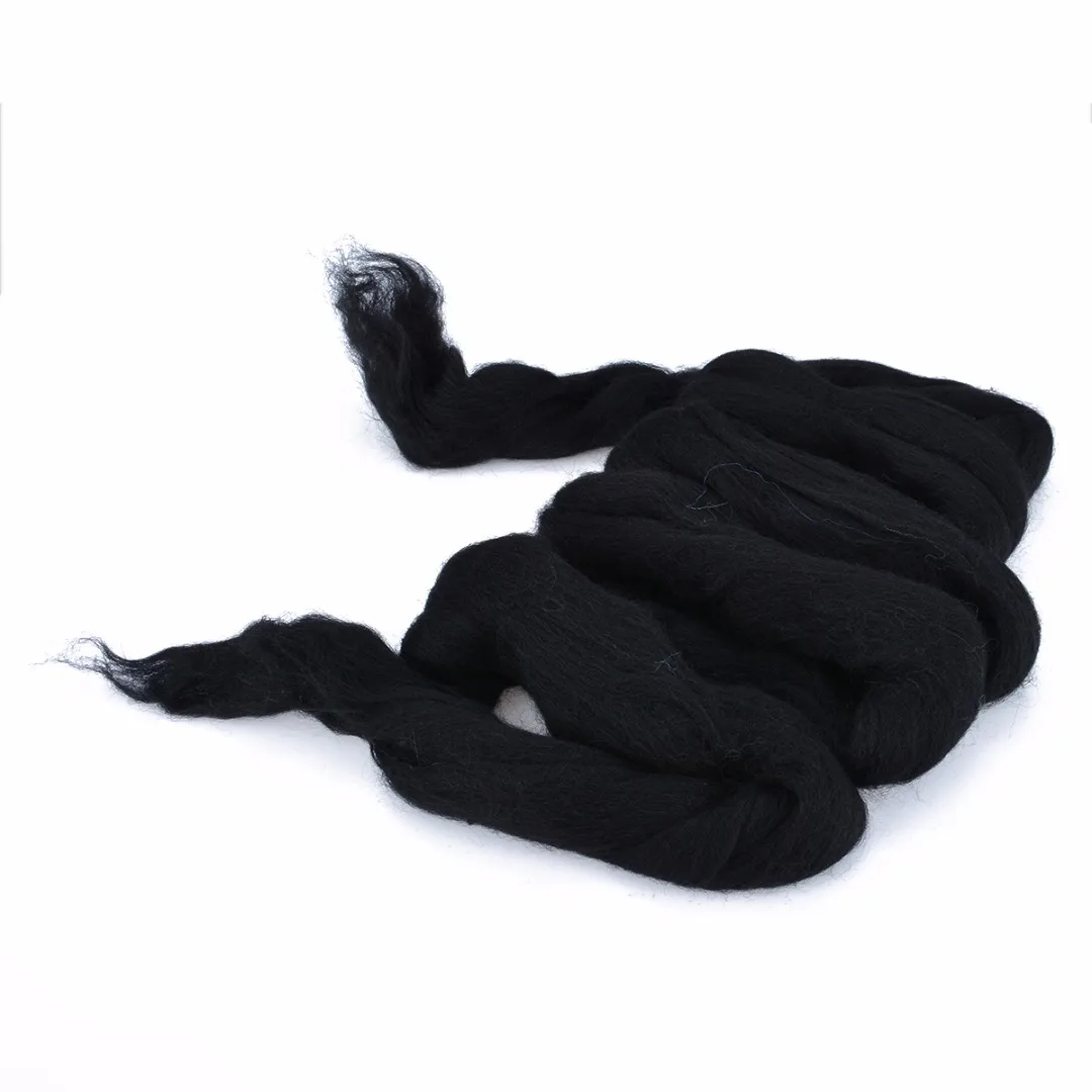 50g Black Merino Dyed Wool Fiber Tops Roving Felting Wool Fibre For Needle Felting DIY Doll Needlework Sewing Crafts