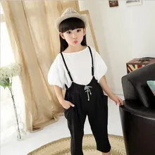 Г. Весенне-летний комплект одежды для больших девочек от 7 до 15 лет, детские футболки с короткими рукавами+ штаны-шаровары Детский костюм с подтяжками X502