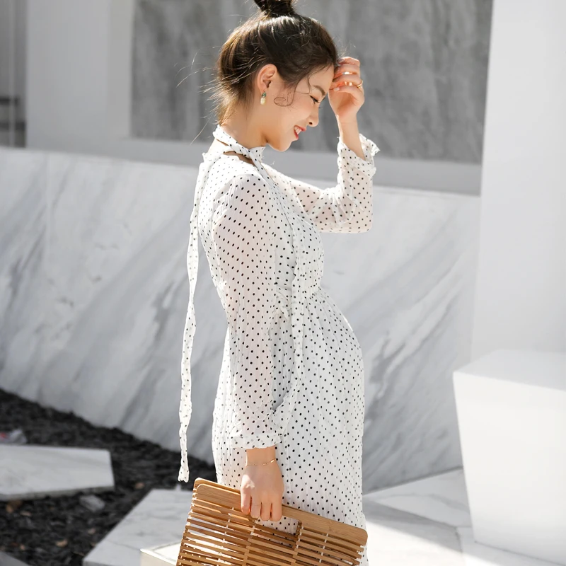GRRCOSY White Black Dot Maternity Pregnancy Long Dress Chiffon Pleated Full Sleeve V Breast-feed Dress For Pregnant Women Belt GRRCOSY White Black Dot Maternity Pregnancy Long Dress Chiffon Pleated Full Sleeve V Breast-feed Dress For Pregnant Women Belt