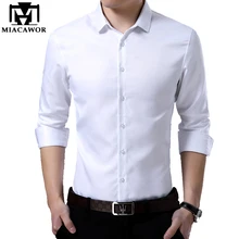 MIACAWOR, новинка, приталенная однотонная мужская рубашка, Весенняя Повседневная белая мужская рубашка с длинным рукавом C418