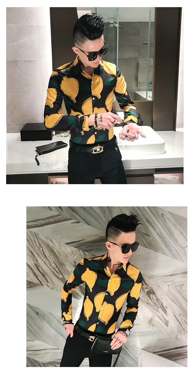 Черно-белая Осенняя коллекция 2019 года, модная рубашка с фруктовым принтом, приталенная Корейская одежда для мужчин, Chemise Homme, вечерние
