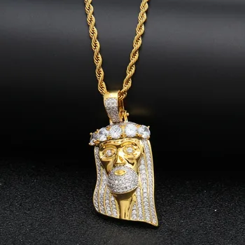 

UWIN Jesus Pendant Tongue Copper Plus AAA Cubic Zirconia Gold Palted Trendy Rock Punk Hip Hop Necklace Men Jewelry