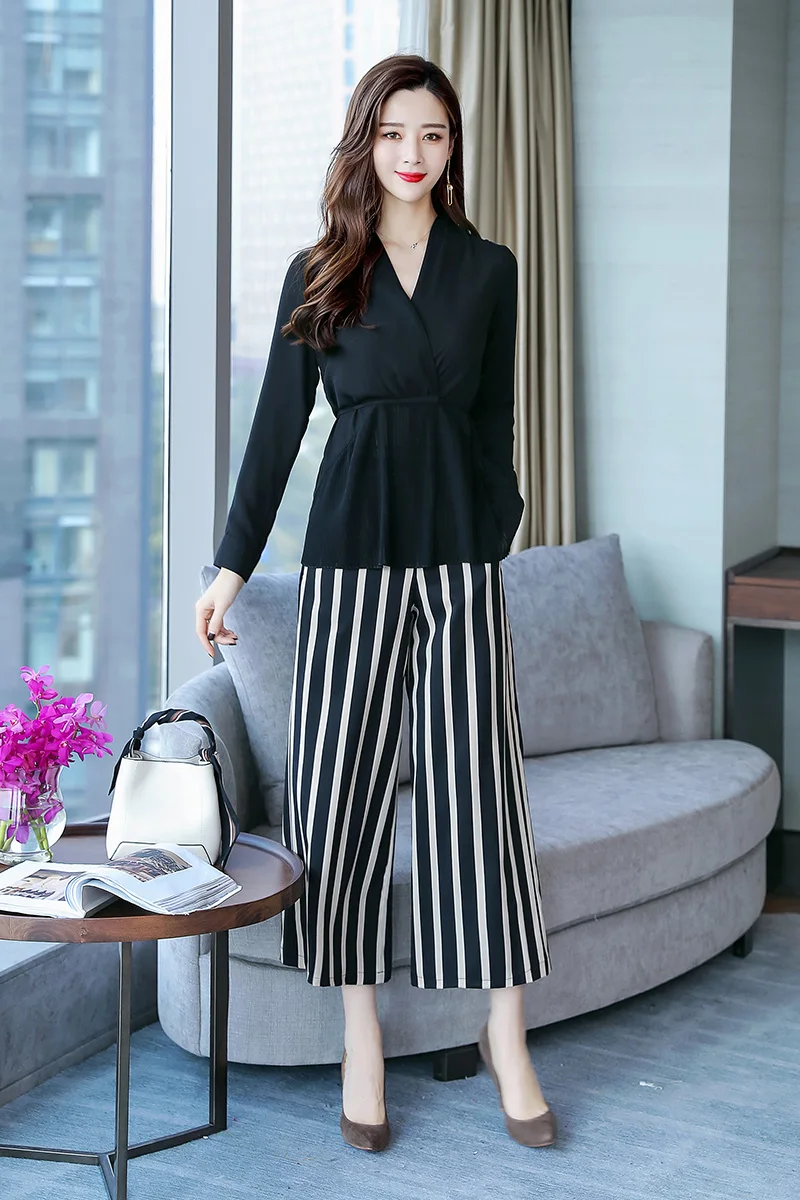 Palazzo Manches Large Lady Et H047 Shown 2 Conjunto Pantalon Pièces Deux Femmes Longues Ensemble As Haut Jambe Office Feminino Costume Pantalons 6zdqw6