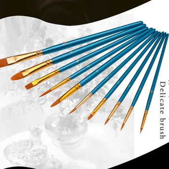 

10 Pcs/set Blue Nylon Artist Paint Brush Professional Watercolor Acrylic Wooden Handle Painting Brushes Art Supplies Stationery