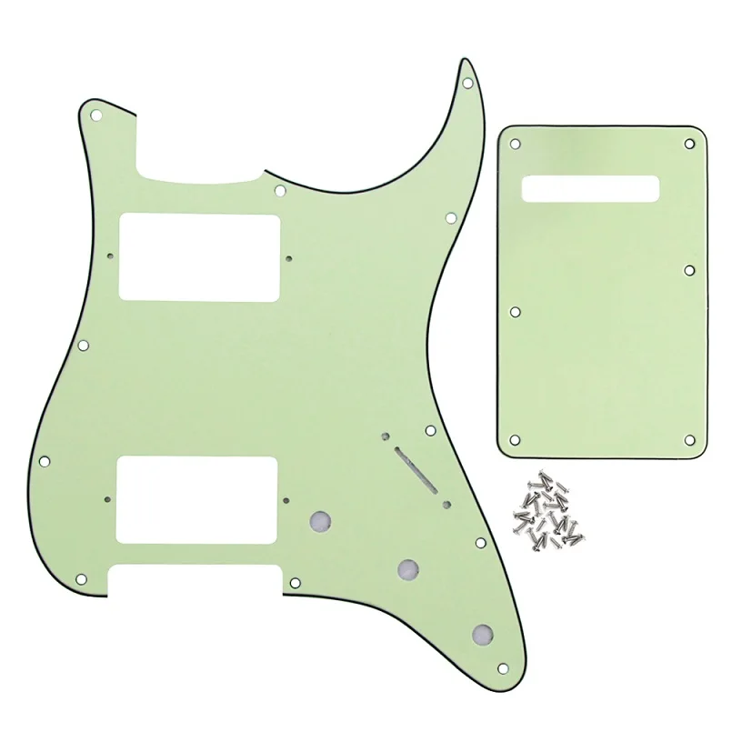 FLEOR набор из 11 отверстий HH электрогитара Pickguard Script Plate& Back Plate& Шурупы Для США Strat Стиль гитары запчасти - Цвет: Mint Green 3ply