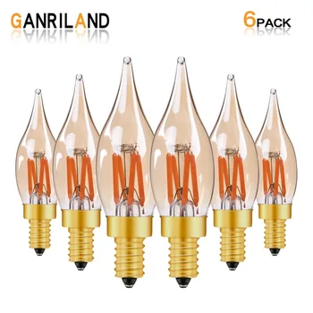 

Ganriland Led Bulb E14 Dimmable C22T Gold Tint Candle Lamps E12 Decoration Chandelier 110V 220V 2W 2200K LED Filament Light Bulb