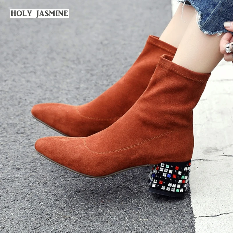 

Womens Boots Fashion Shoes 2019 Spring/Autumn New Women Shoes Ankle Boots for Women Square Heel Slip-On Square Toe Shoes