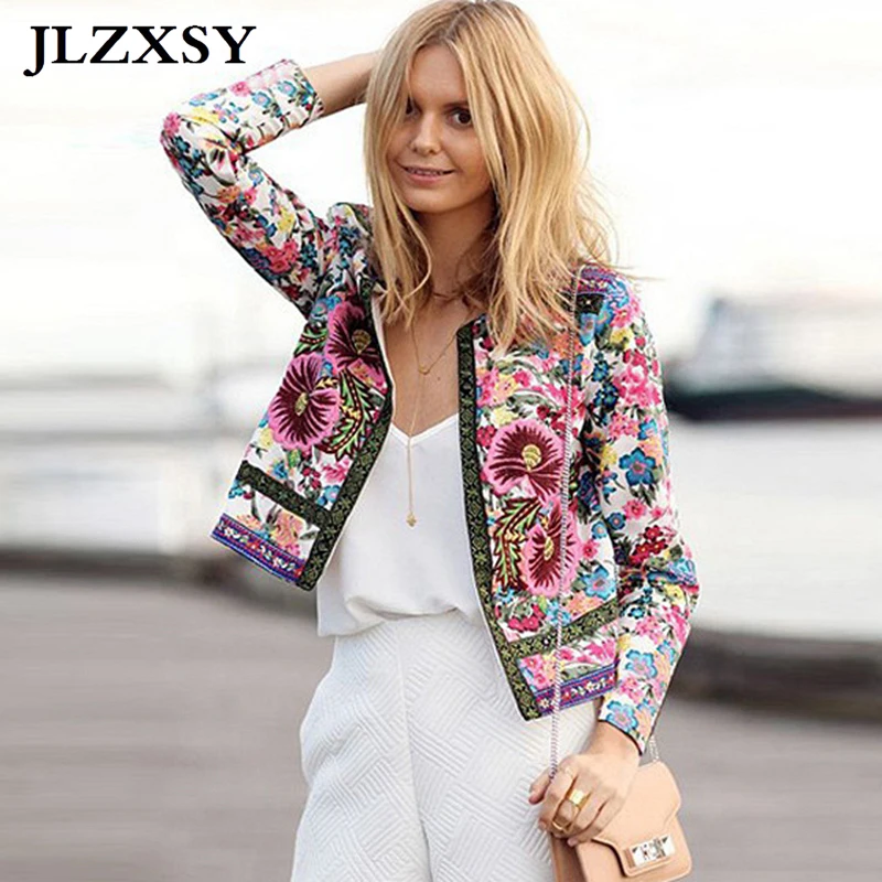 Womens Loose Spring Autumn Coat Casual Outwear Floral