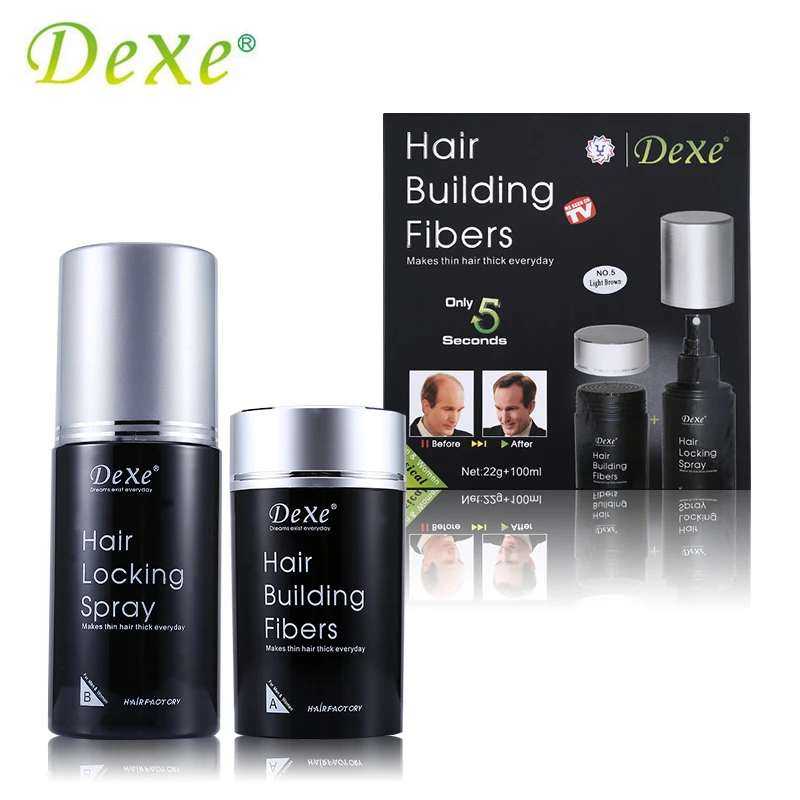 

2pc/set 22g Hair Building Fibers + 100ml Hair Locking Spray Thicker Hair Fibers Powder Keratin Hair Loss Concealer Dexe Brand