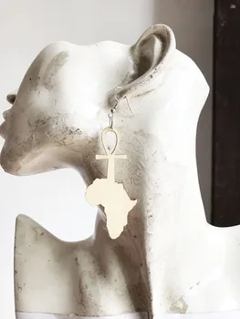 

10 piar natural color Laser cut afro cross with african map Wood earrings WE-0190