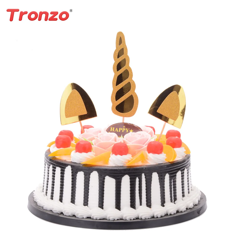

Tronzo 3pcs/lot Unicorn Horn Cake Topper Wedding Birthday Party Cake Decorations Gold Silver Paperboard Topper Baby Shower Favor