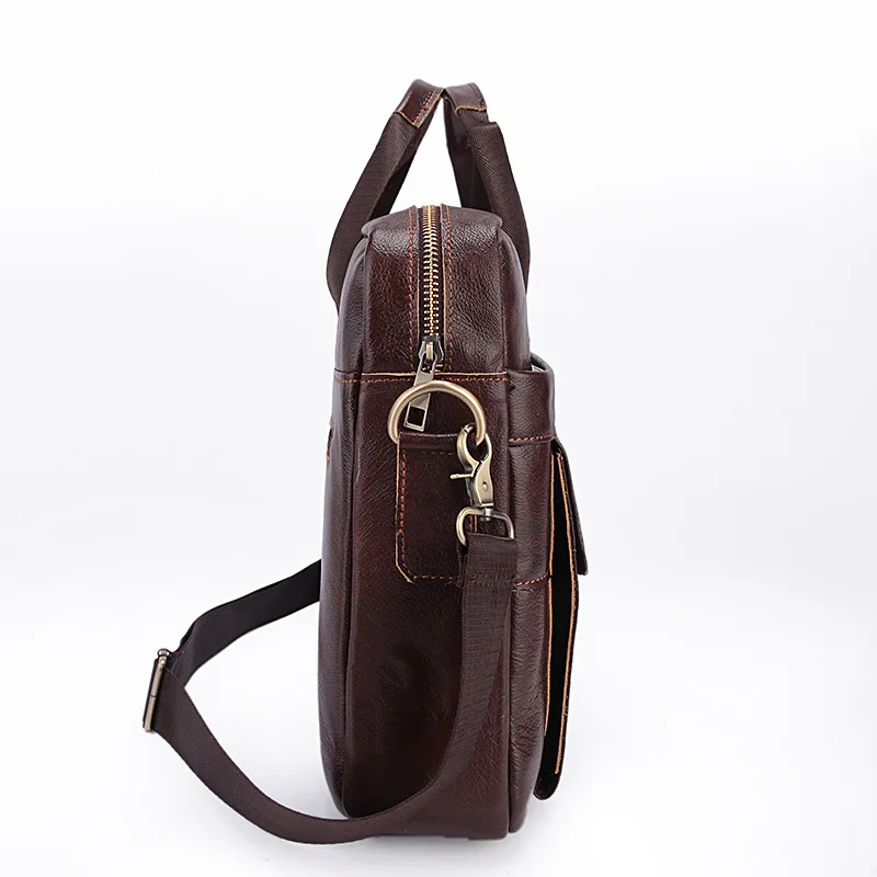 Высококачественный коричневый кожаный деловой мужской портфель, кожаная сумка для ноутбука, деловая сумка 14 дюймов, мужская сумка через плечо