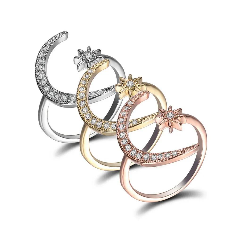 Трендовое женское кольцо полумесяц и крошечная звезда подарок для женщин и девушек милые регулируемые кольца