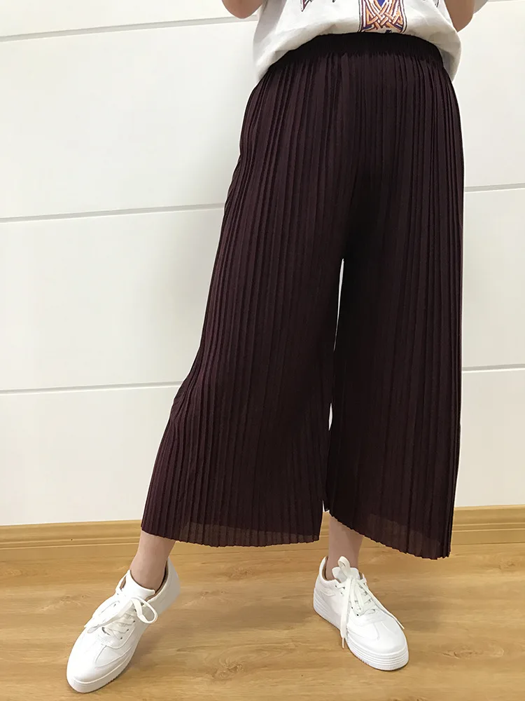 2019 female spring and summer large size chiffon pleated skirt pants wide leg thin section casual culottes | Женская одежда