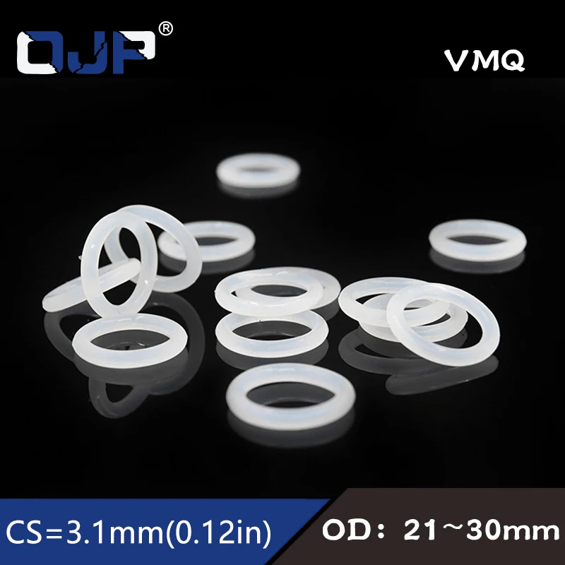 

5PCS/lot White Silicon Ring Silicone/VMQ O ring 3.1mm Thickness OD21/22/23/24/25/26/27/28/29/30mm Rubber O Ring Seal Gasket