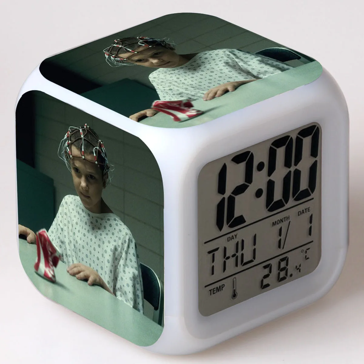 Странные Вещи Сезон Цифровой будильник светодиодный Цвет Изменение сенсорный зонд электронные настольные часы с термометром календарь - Цвет: 18