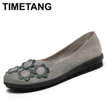 Timetang automne nouvelle arrivée véritable leathe appartements bout rond fleurs décoration semelle en caoutchouc 2 couleur y1601