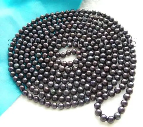 

Hot sell Noble- Free shipping@@@@@ Free shipping 100" Longest Natural 8mm Black Round Pearl Necklace! a