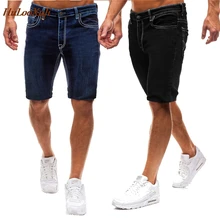 HuLooXuJi Men's Summer Denim Shorts Jeans Fashion Casual Slim Fit High Quality Elastic Denim Shorts Knee Pants US Size:M-2XL