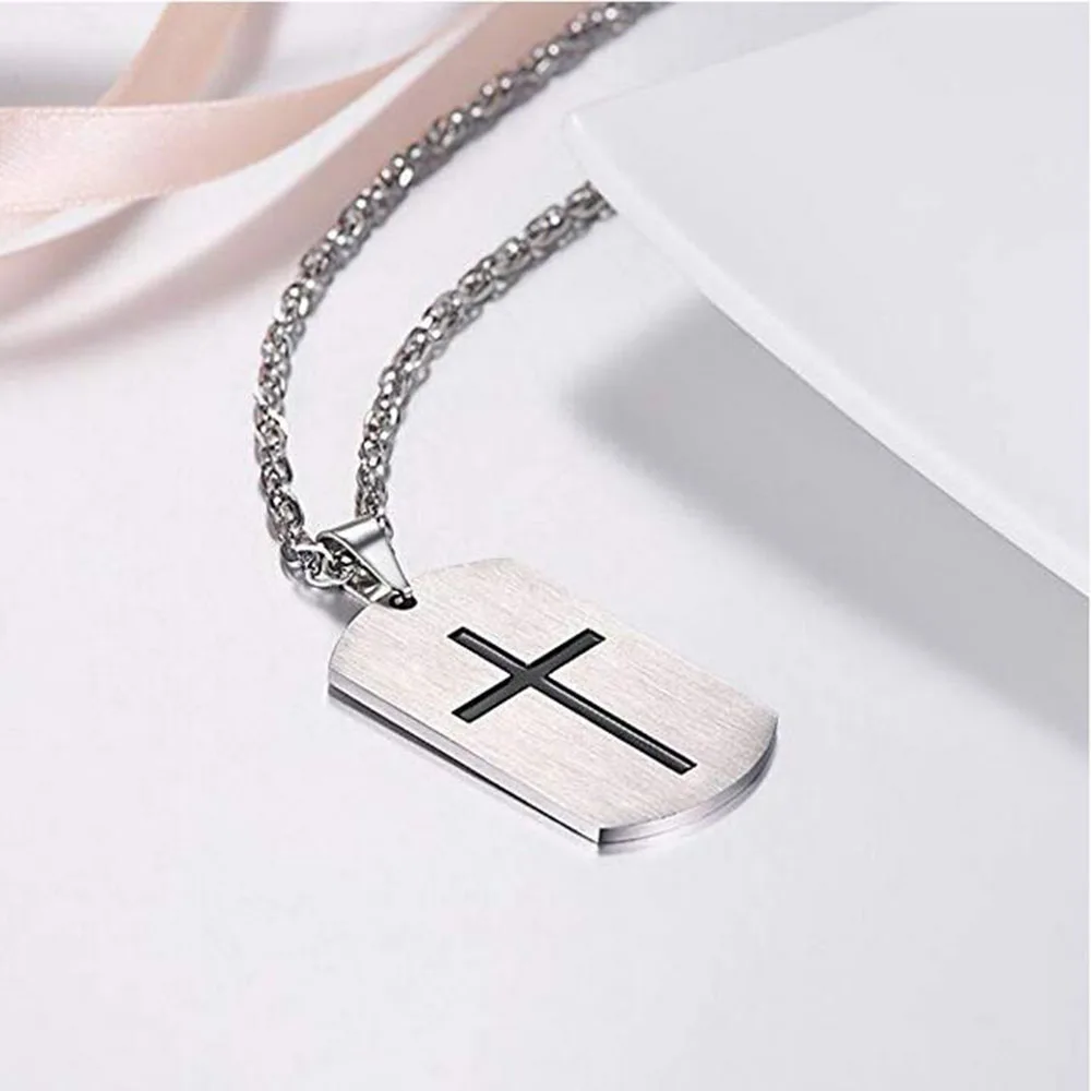 Кулон Yamily Cross Dog Tag с гравировкой библейские буквы, ожерелье из нержавеющей стали, христианские ювелирные изделия для крещения для мужчин