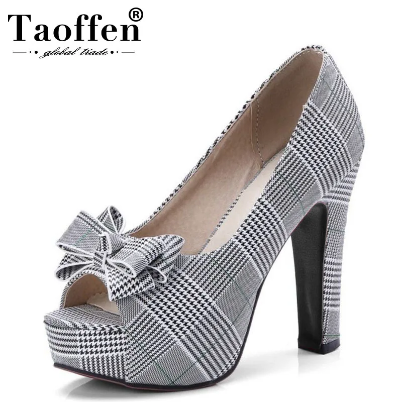 TAOFFEN/размеры 32-43; шикарные женские туфли на платформе с высоким каблуком и бантом; женские туфли-лодочки на шпильке с открытым носком и бантом; Офисная Женская обувь