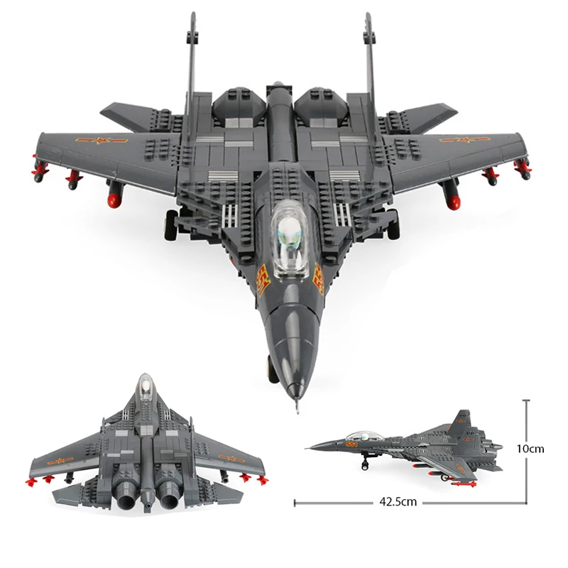 

Building Blocks Compatible Brand 285Pcs Military Series J15 Carrier-based Fighter MOC Airplane Model Toys For Adults Kids Gifts