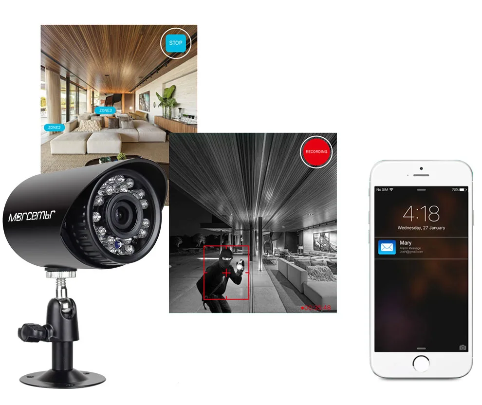 6  Morcembr Video Surveillance System 1MP 4CH CCTV  Camera System 720P 4CH AHD DVR  infrared Video Surveillance Cameras