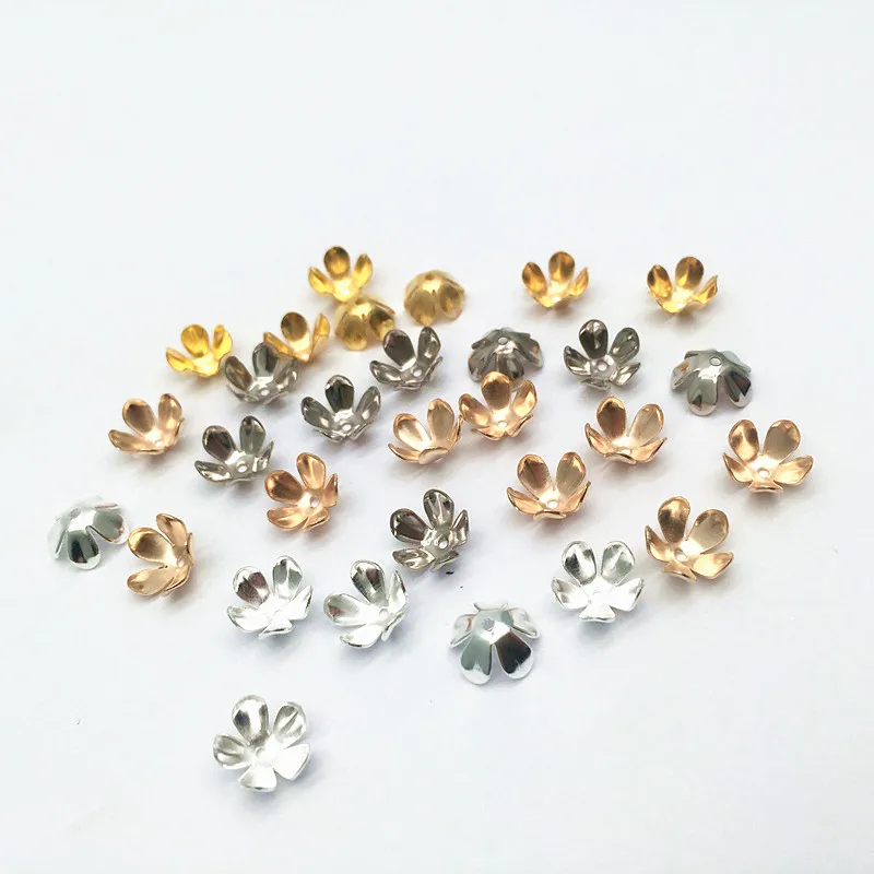 

50Pcs/lot 8mm Silver Gold Plated Flower Petal End Spacer Beads Caps Charms Bead Cups For Jewelry Making HK192