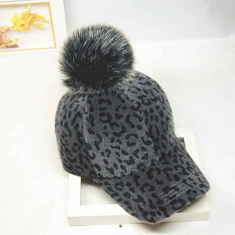MYZOPER Новая мода Hairball Leopard демисезонный Повседневная бейсбольная кепка утепленная одежда Корейская версия женская шляпа шапка для взрослых