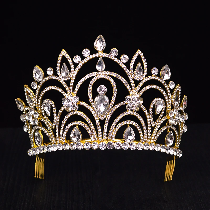 Модный Золотой Серебристый блестящий цвет большой тиара для невесты Хрустальная корона со стразами для королевы выпускного вечера головной убор невесты Аксессуары