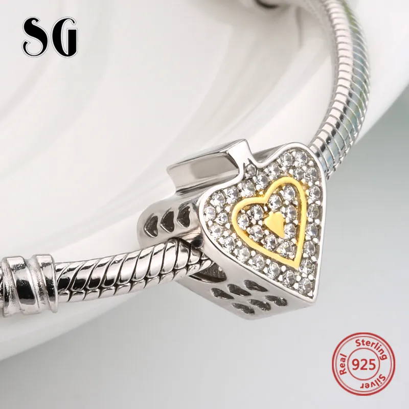 SG Cute Cz love Spades K Beads Fit pandora Charms Bracelets sterling