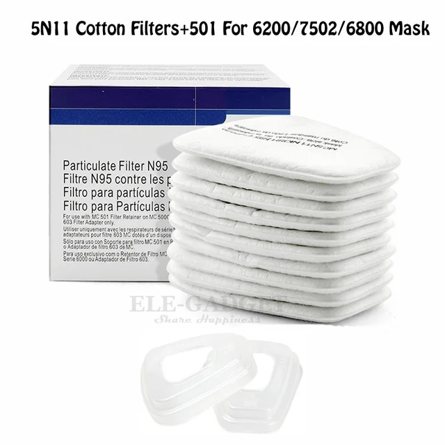 Special Offers 10pcs 5N11 Cotton Filters + 2pcs 501 Filters Cover Case N95 Replaceable Filters For 6200/7502/6800 Gas Dust Mask Accessories